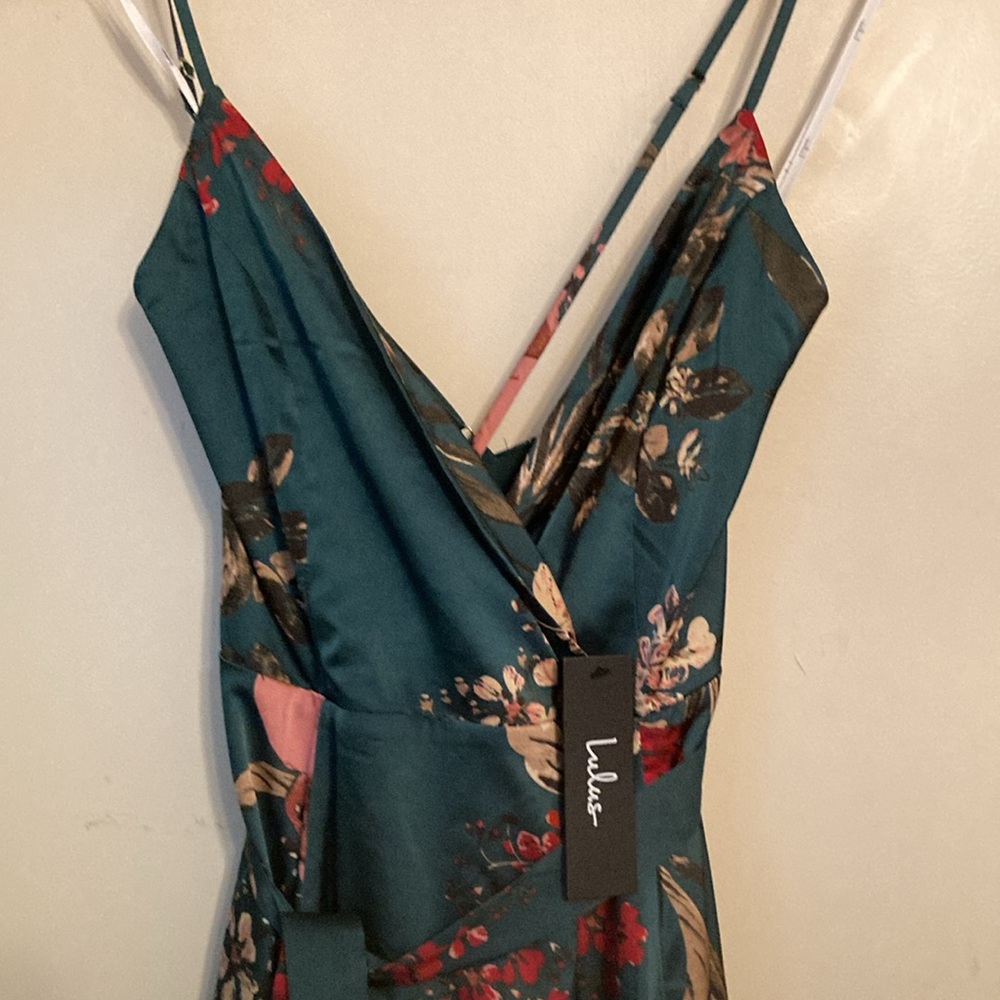 NWT Lulus Still the One Emerald Green Floral Print Satin Maxi Dress| Sz S - Picture 5 of 13